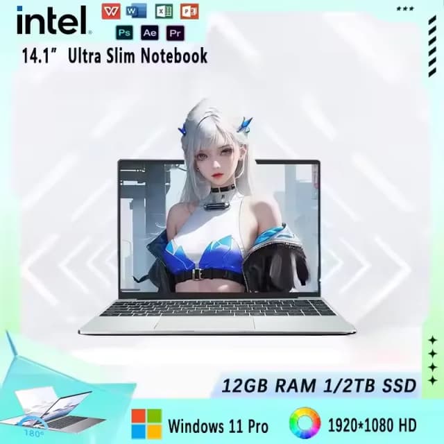 Ordinateur portable mince pliable à 2025 °, Windows 11, Intel N4000, Gamer, 12 Go de RAM, 180 Go, 1 To SSD, 512x1920, Office Study, PC, Nouveau, 1080