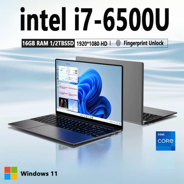 15.6 pouces Intel Core I7-6500U Windows 11 ordinateur Portable 16GB RAM 1 to 2 to SSD Portable ordinateur Portable WiFi 5 ordinateurs portables de jeu