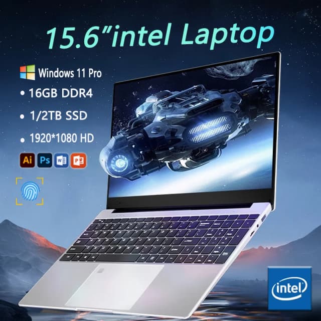 15.6 "Windows 11 Pro ordinateur portable Intel Celeron N4000 16GB RAM 1 to SSD ordinateur de bureau PC empreinte digitale déverrouiller ordinateur portable
