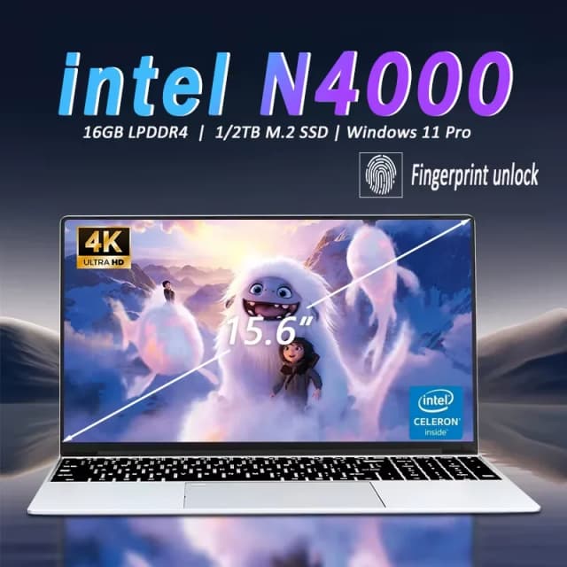 15.6 "empreintes digitales déverrouiller ordinateur portable Windows 11 Pro ordinateur Intel Celeron N4000 16GB RAM 1TB SSD ordinateurs portables ordinateur de bureau PC