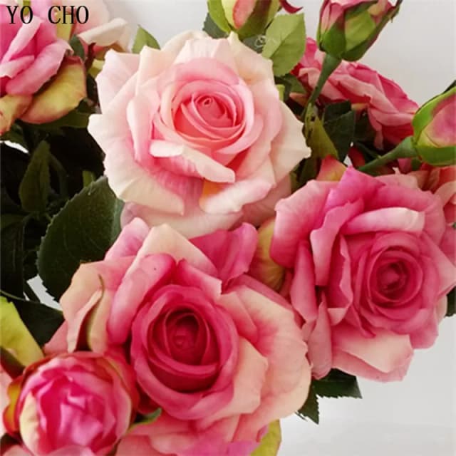 YO CHO Rose soie Bouquet de Mariage fleurs Mariage bricolage mariée fleurs Latex artificiel Rose Bouquets pour demoiselles d'honneur décor