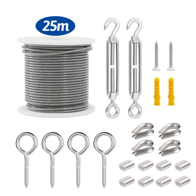 Câble métallique Flexible en acier revêtu de PVC, 15/25/30/50 mètres, câble souple, corde à linge transparente en acier inoxydable, diamètre 2mm, Kit