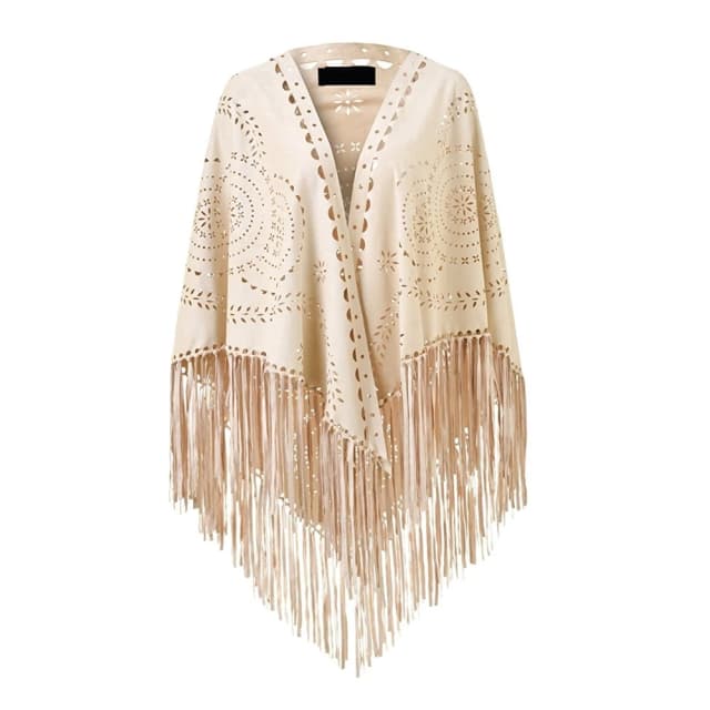 Cape Poncho ouverte à franges en daim pour femmes, châle, foulards Tichel avec motifs de trous de poinçonnage et franges gracieuses, livraison directe