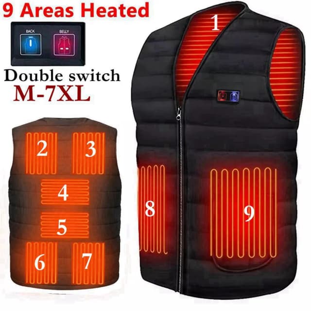 Hommes automne hiver chauffage intelligent coton gilet 9 zones chauffé col en V gilet femmes en plein air Flexible thermique hiver chaud veste M-7XL