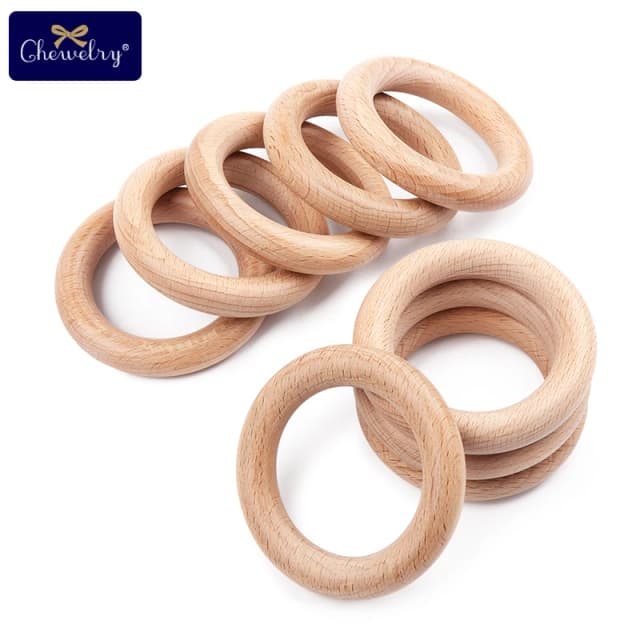 Anneau de dentition en bois de hêtre pour bébé, 5 pièces, 40/54/70/80mm, anneau rond, bricolage, chaîne de sucette, Bracelet, accessoires, jouets, sans Bpa