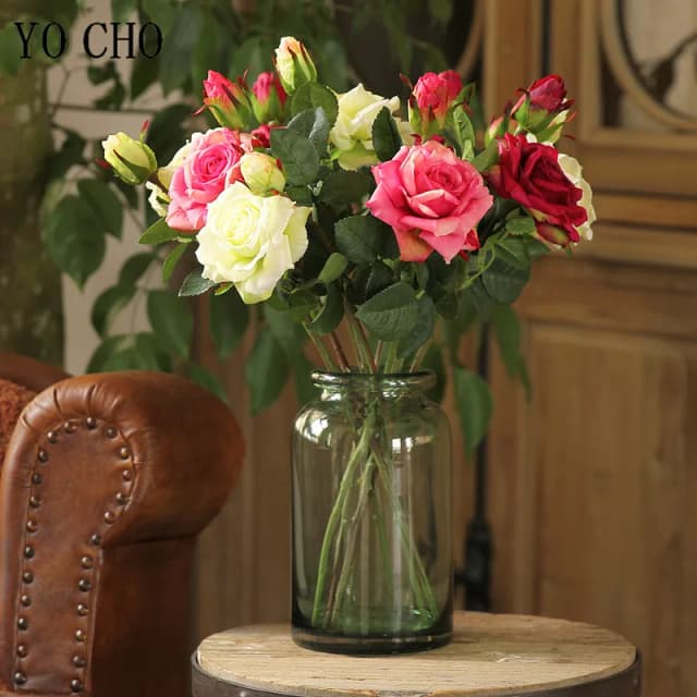 Bouquet de roses artificielles de pivoine, bricolage, rouge, Rose, vraie touche, fausses fleurs en plastique, décoration de Table pour la maison et le mariage
