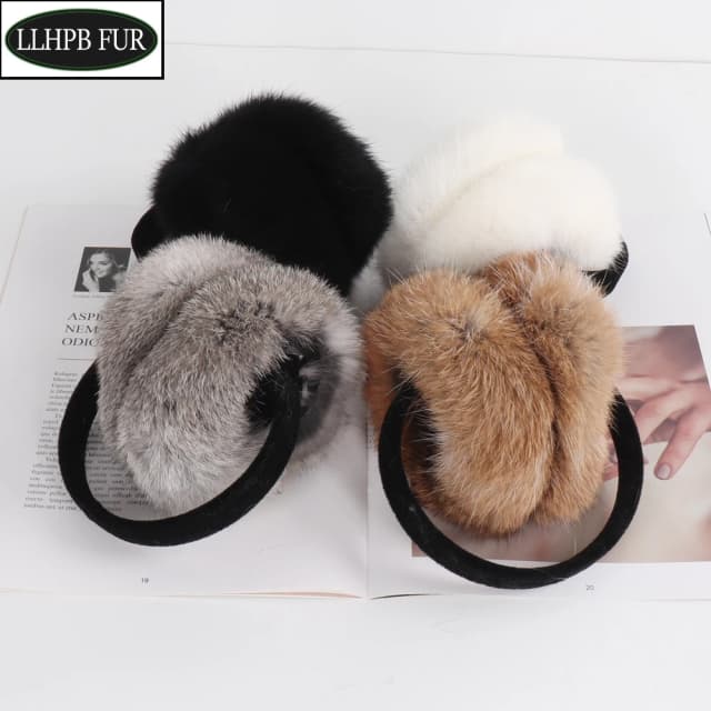 2025 New Fashion Girls Outdoor 100% Natural Rabbit Fur Earflaps Women Winter Warm Fluffy Real Rabbit Fur Earmuffs Female Gifts