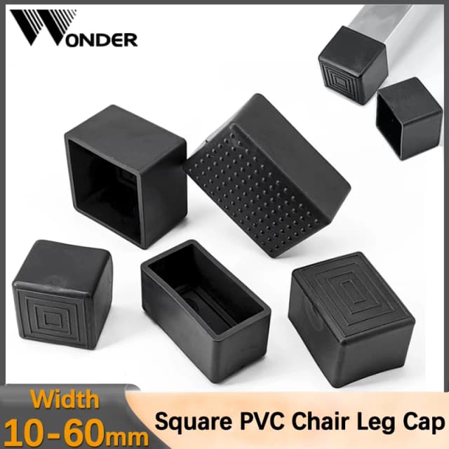 Couvre-pieds de chaise carrés noirs en PVC, antidérapants, couvre-pieds de Table, chaussettes, tampons de protection de sol, bouchons de tuyaux