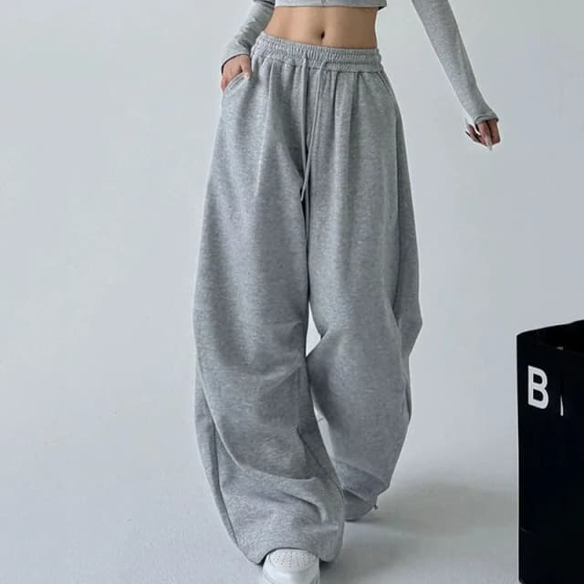 Pantalon de survêtement Harajuku à jambes larges pour femmes, Streetwear Baggy surdimensionné, gris, pantalon de sport, cordon de serrage, jogging décontracté, nouvelle collection 2025
