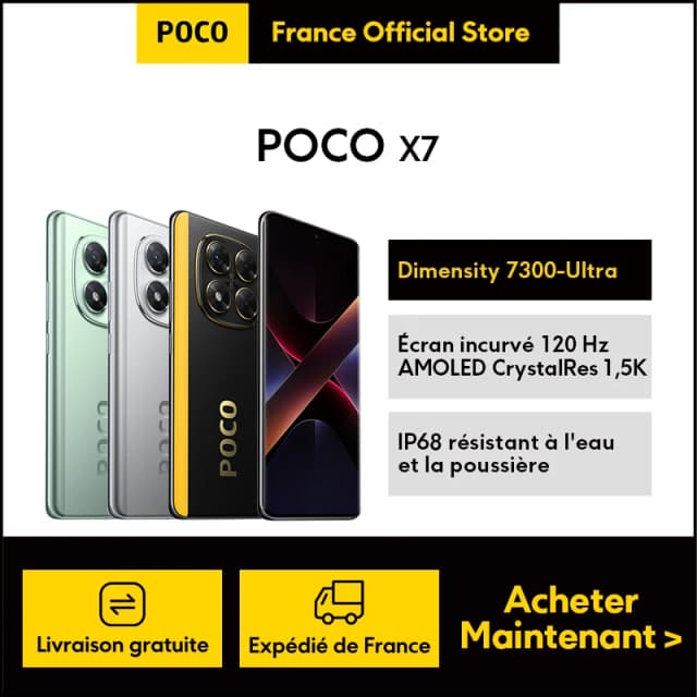 【Marque +】POCO X7 Smartphone Dimensity 7300-Ultra 6.67 "120Hz AMOLED Display 45W 5110mAh 50MP Caméra IP68 Xiaomi HyperOS NFC