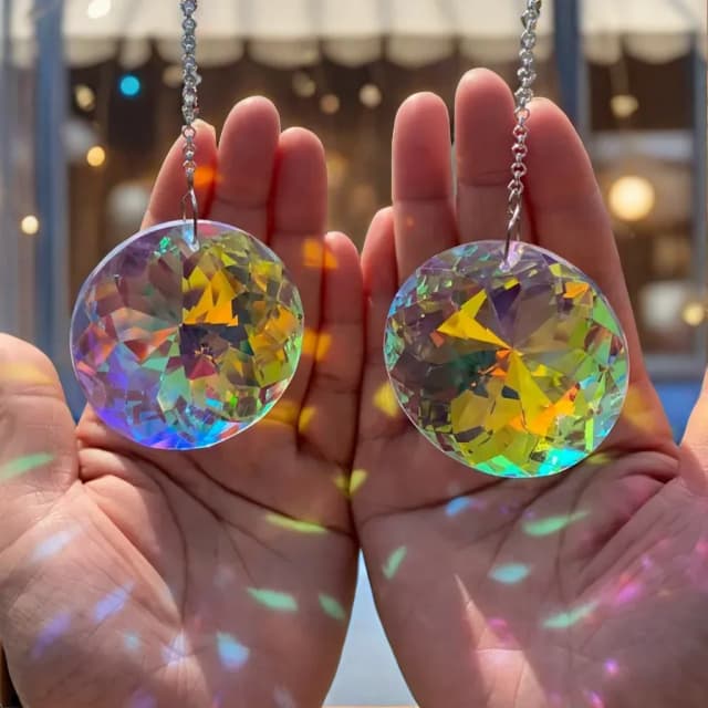 2 pièces, attrape-soleil rond en cristal, attrape-soleil suspendu à prisme en verre, fabricant arc-en-ciel pour fenêtre, balcon, cuisine, décoration de jardin