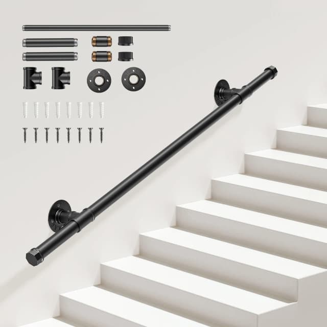 Chevaux d'escalier à tuyau sécurisé, en acier au carbone, pour montage mural, escaliers, intérieur et extérieur, garde-corps d'escalier noir