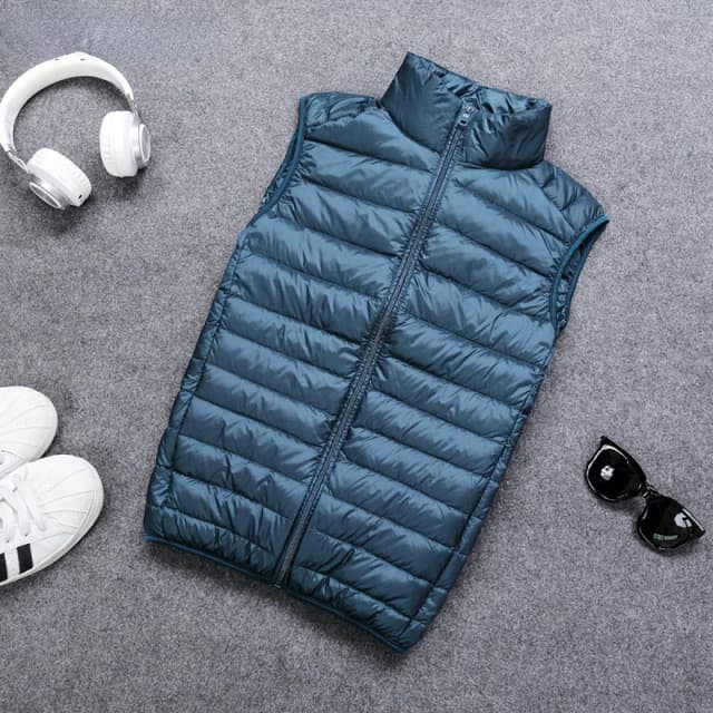 Automne et hiver hommes 90% duvet de canard blanc gilet décontracté léger vers le bas chaud solide sans manches veste hommes Portable poche gilet