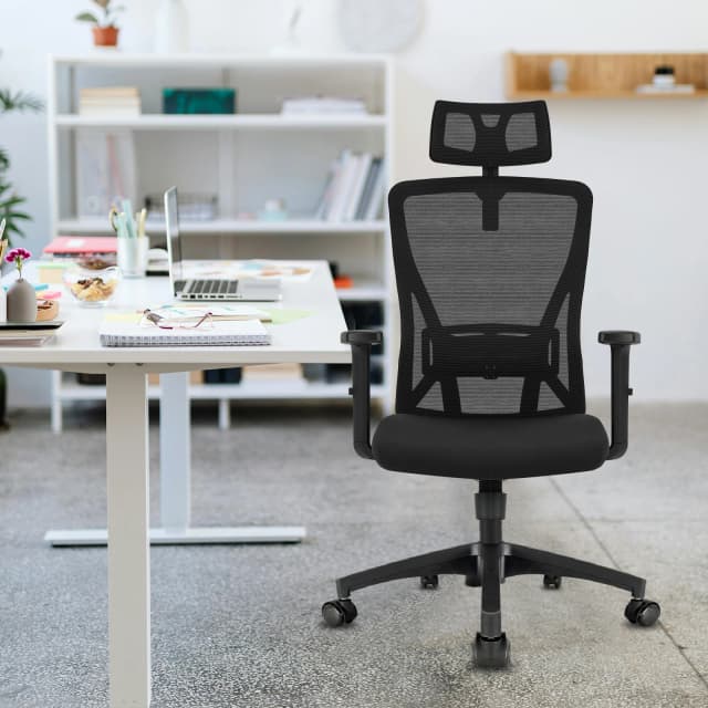 Chaise de bureau ergonomique Durrafy, chaises de bureau, chaise de bureau avec appui-tête réglable, accoudoirs, capacité de charge de 150 kg, noir