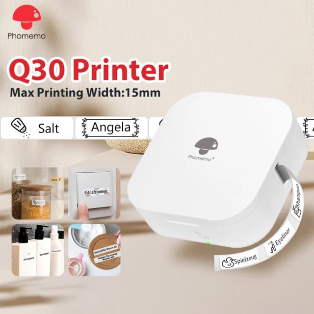 Phomemo Q30 Imprimante d'étiquettes thermique Bluetooth, fabricant d'autocollants de poche pour étiquettes de date/bricolage, imprimante sans fil iOS Android, multi-papier