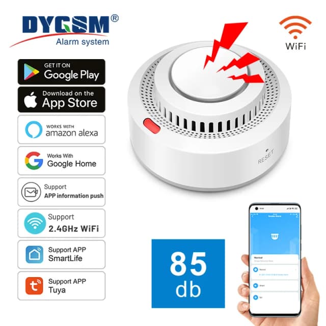 Tuya-Détecteur de fumée Wi-Fi, alarme de protection incendie, système de sécurité domestique, pompier