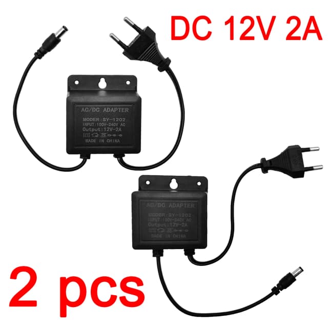 2 pièces DC12V 2A prise ue adaptateur d'alimentation étanche noir pour CCTV Surveillance de sécurité AHD caméra chargeur NVR DVR entrée AC100V-240V
