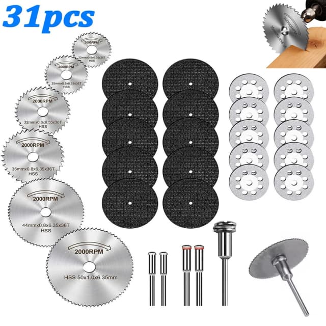 Disques de coupe HSS, scie circulaire, Mini perceuse, outil rotatif, lames multi-tailles pour couper le métal, le bois, la pierre, le PVC, 31 pièces