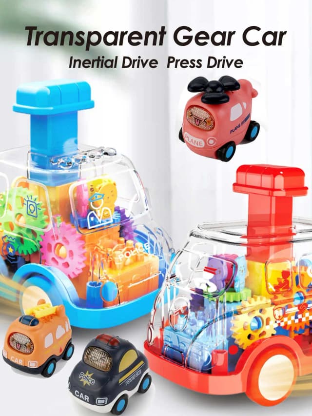 Dessin animé pour enfants presse engrenage voiture jouet Lnertia tirer-arrière voiture transparente bébé Puzzle coulissant jouet enfant garçon fille 1-3 ans cadeau