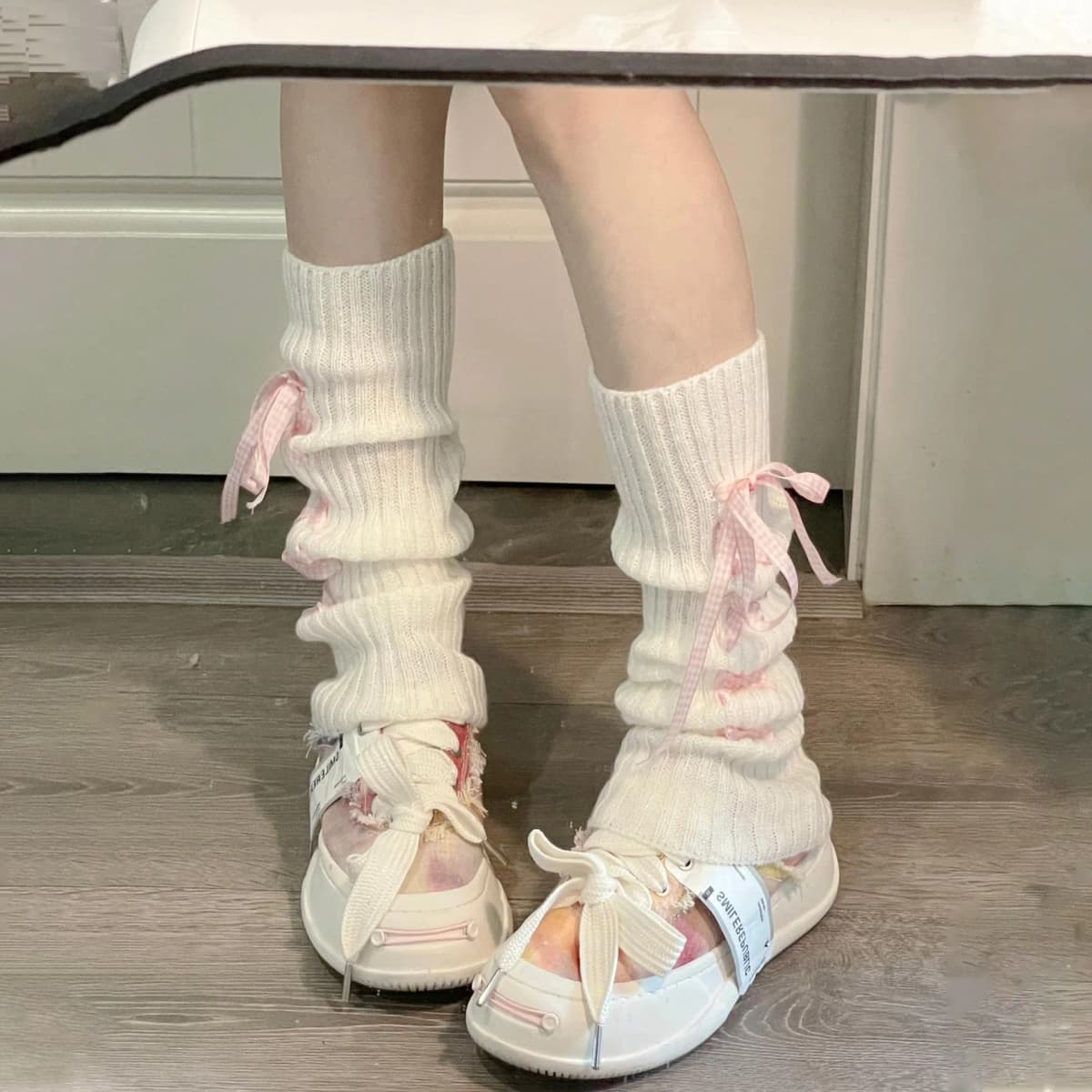 Jambières femme automne et hiver ruban Lolita noir genouillères longues chaussettes JK tricoté fille blanc jambières