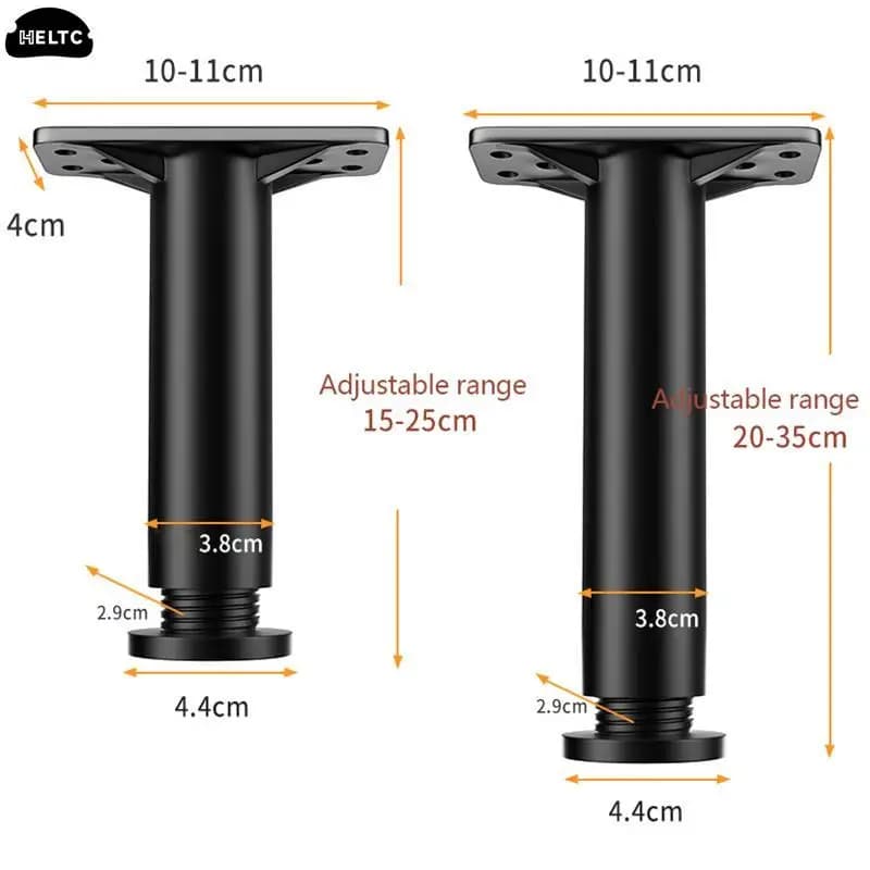 Pied de support de faisceau de lit réglable télescopique, pied de meubles en plastique renforcé, jambe de canapé, support de charge astronomique, support rapide, noir, 1 pièce