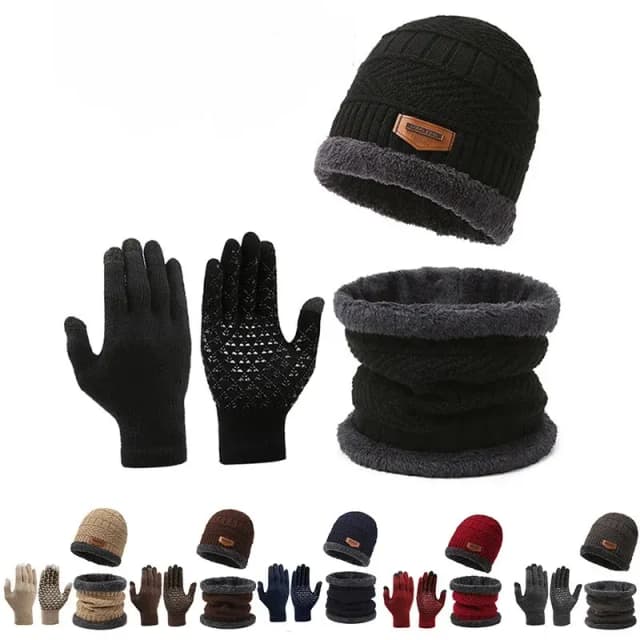 Chapeau coupe-vent en cachemire pour homme, écharpe d'extérieur, gants, encolure en trois pièces, chapeau isolé, site officiel 107, hiver