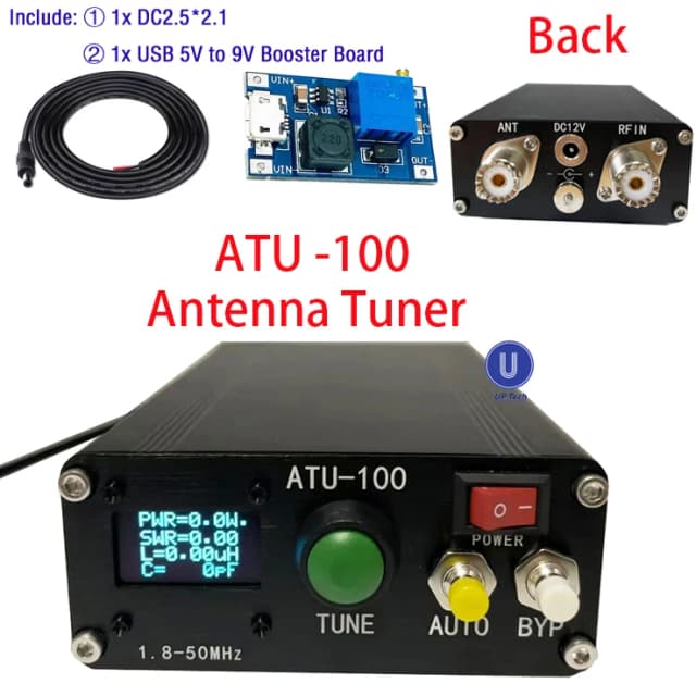 ATU-100 tuner d'antenne automatique de la machine 1.8-50MHz ATU100mini par N7DDC 7x7 micrologiciel 3.2 OLED programmé