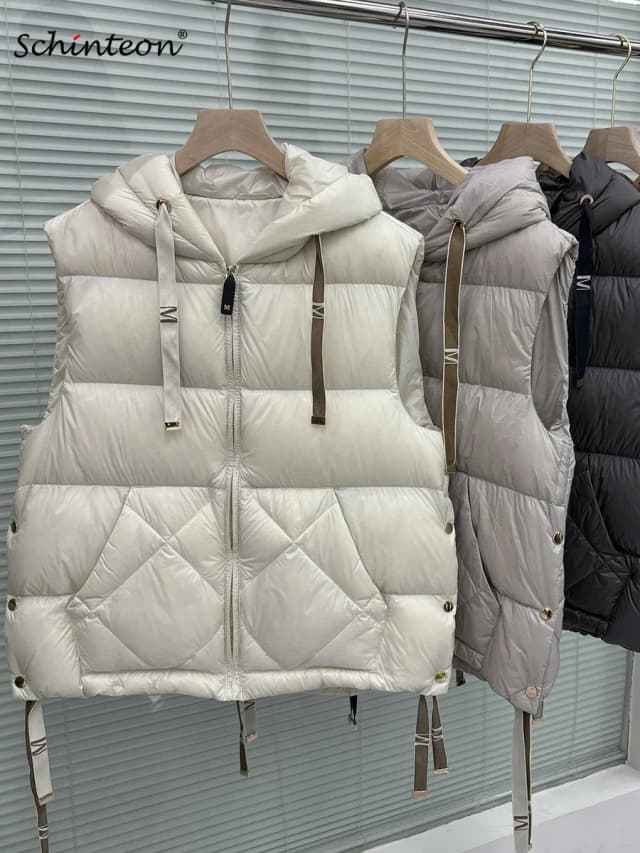 Schinteon femmes 90% duvet de canard blanc gilet avec capuche décontracté sans manches veste Simple couleur unie à la mode automne hiver haut nouveau