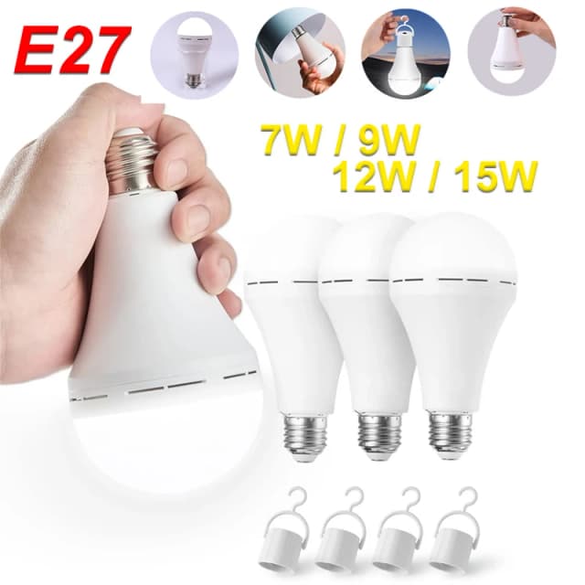 Ampoule LED Rechargeable 7w 9w 12w 15w 85-265V, ampoule de secours Portable suspendue, lampe de Camping pour tente, maison, panne de courant, porche