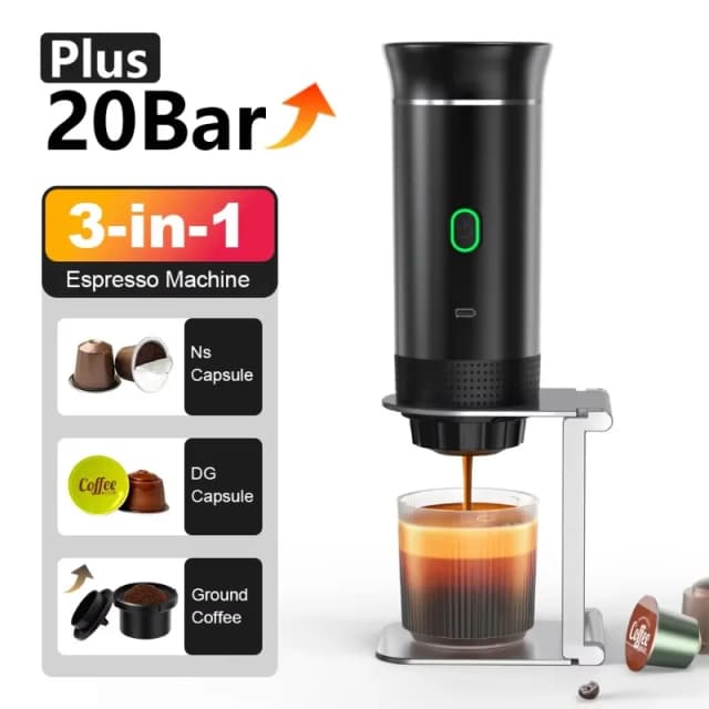 Cafetière à capsules portable 3 en 1, cafetière expresso électrique à chauffage sans fil pour voiture, maison, cafetière de camping de voyage