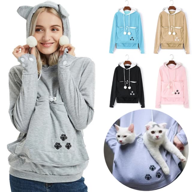 Sweat-shirt décontracté unisexe pour animaux de compagnie, sweat à capuche chat, poche kangourou, pulls, pull, chemises, version adulte, automne, hiver