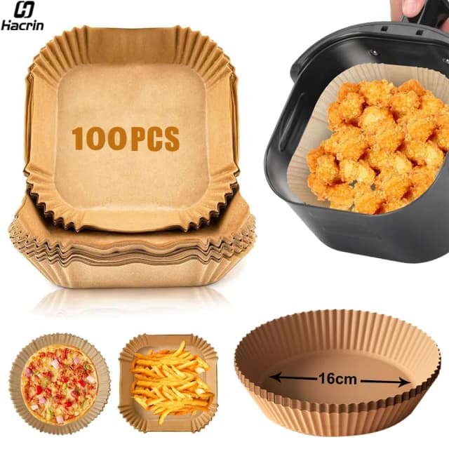 Papier jetable pour friteuse à Air, 50/100 pièces, papier de cuisson rond et carré pour friteuse à Air