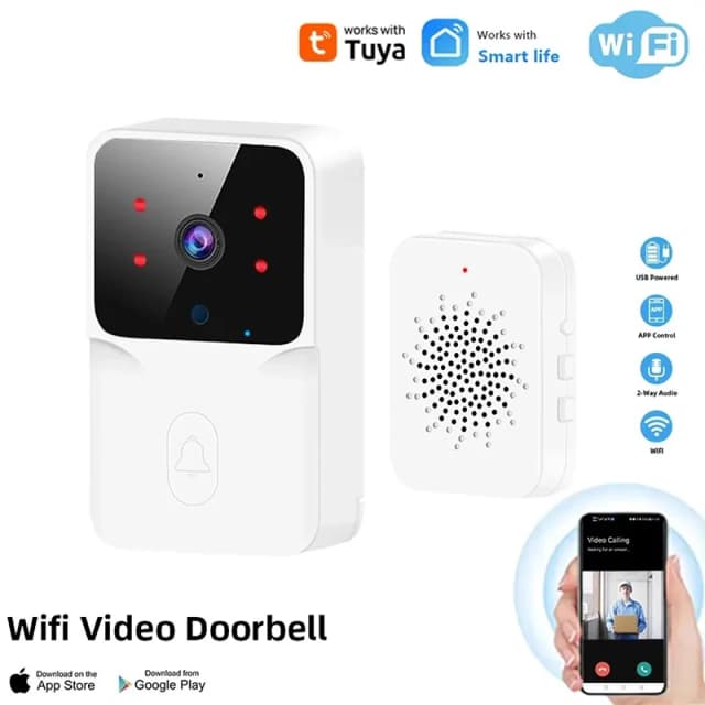 Sonnette vidéo sans fil avec Wi-Fi et application Tuya, système d'interphone domestique, visionneuse de porte, vision nocturne, caméra de sonnette, sécurité à domicile, téléphone