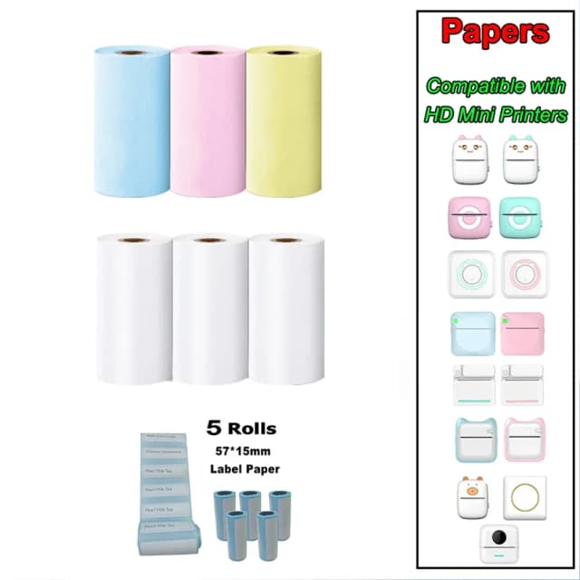Papier thermique MINI impression autocollant d'étiquette auto-adhésive pour Mini imprimantes Machine de Pose autocollants d'appareil photo pour enfants rouleaux de 57mm de largeur
