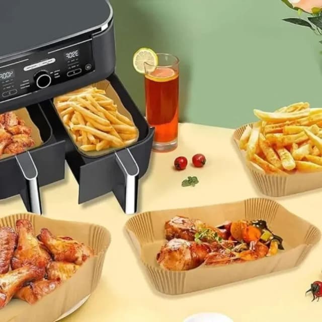 Papier jetable pour friteuse à Air, 50/100 pièces, rectangulaire, tapis de cuisson pour friteuse à air, résistant à l'huile, Micro-ondes, accessoires en papier pour Barbecue