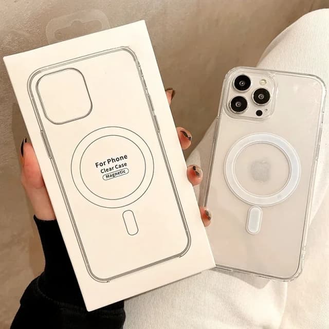 Étui de chargement sans fil Magsafe Transparent de luxe pour iPhone16 15 14 13 12 11 Pro Max Plus Mini housse de pare-chocs transparente magnétique