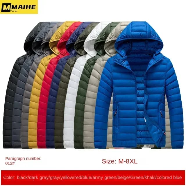 Veste légère d'hiver 8XL pour hommes, chapeau détachable assorti à la mode, manteau chaud en coton, Parkas coupe-vent pour ski en plein air