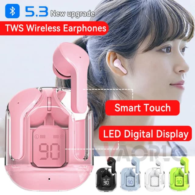 Écouteurs de sport sans fil Bluetooth 5.3, casque de jeu coloré, écouteur de sport, casque stéréo HIFI, faible latence, affichage LED Smart Touch, mode sauna