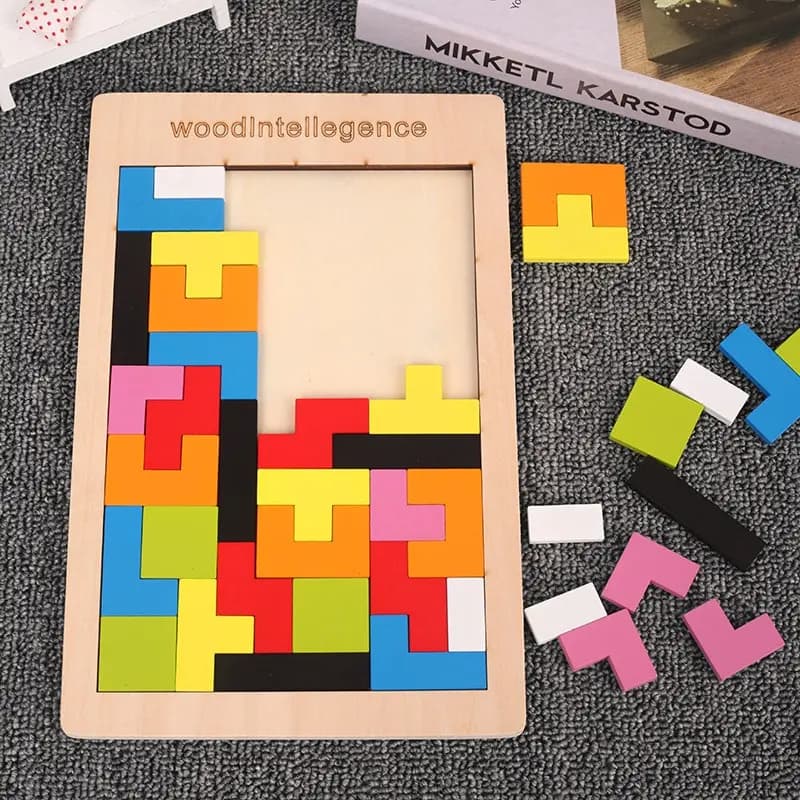 1 Set Puzzle en bois bébé éducation précoce jeu amusant enfants pensée logique carré jouet Puzzle