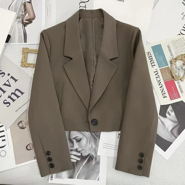 Blazer court noir pour femme, tendance, nouvelle veste courte assortie avec tout, col cranté, Chic coréen, manteau de costume à bouton unique, 2024