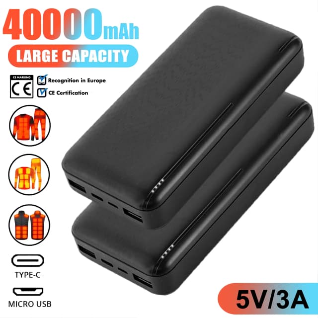 40000mAh batterie externe 5V 3A chargeur Portable batterie externe pour gilet chauffant veste écharpe gants équipement de chauffage électrique