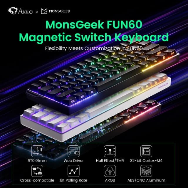Clavier mécanique Akko MonsGeek FUN60 PRO HE avec interrupteurs magnétiques, clavier de jeu 60%, déclenchement rapide 0,01 mm, 8K, clavier filaire personnalisé