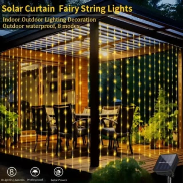 1 paquet 200LED rideau solaire chaîne lumières extérieur étanche 8 Modes d'éclairage rideau fée lumières pour la décoration de fête de mariage