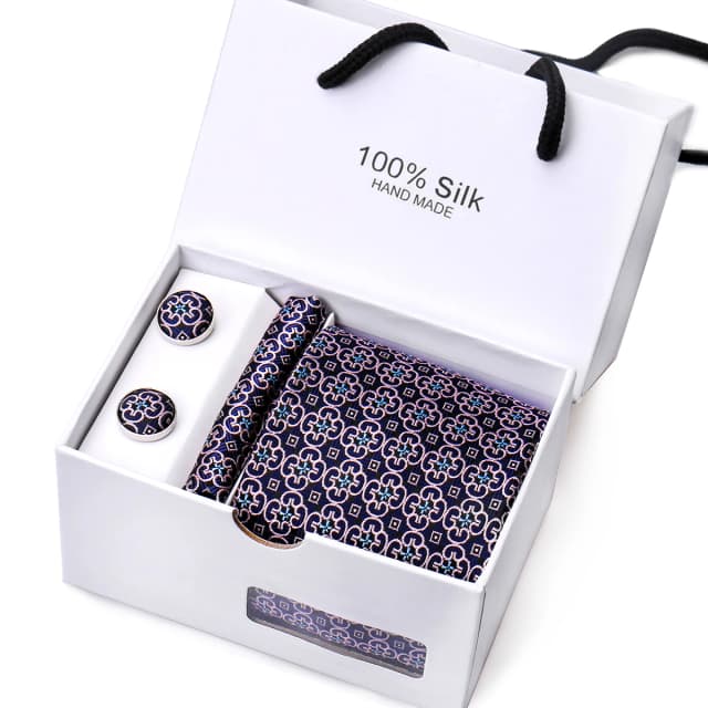 Ensemble de cravates Paisley pour hommes, ensemble dans une boîte, cadeaux de luxe, boutons de manchette carrés de poche, costume formel d'affaires de mariage