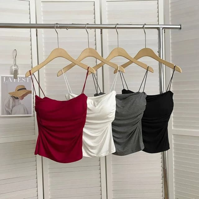 Haut court ajusté pour femme, sous-vêtement féminin, caraco sexy, bretelles fines, blanc uni, style coréen