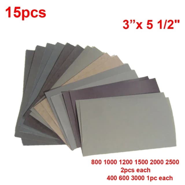 15 pièces/ensemble papier de verre 400 600 3000 800 1000 1200 1500 2000 2500 papier de verre grain eau/papier de ponçage sec outils abrasifs