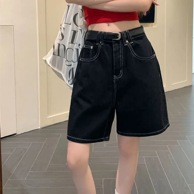 Short noir Jean femmes 2025 été Baggy Y2K mode Denim droit pantalon court femme Vintage Streetwear ample Jean Shorts