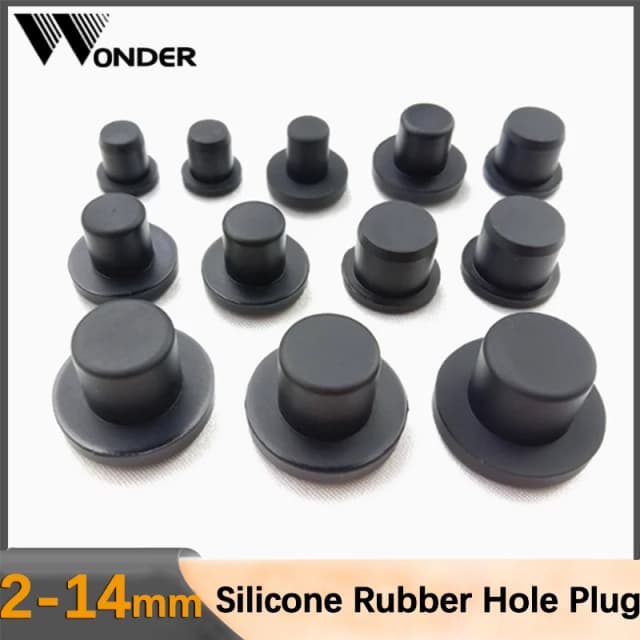 Bouchons de trous en caoutchouc solide noir, bouchons de trou d'étanchéité en Silicone de Type T, joint étanche, embouts d'obturation 2-14mm