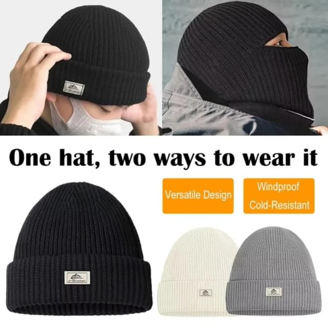 Cagoule thermique d'hiver pour hommes, masque tricoté épais, coupe-vent, résistant au froid, pour Ski, course à pied, couverture complète du visage, bonnet 2 en 1