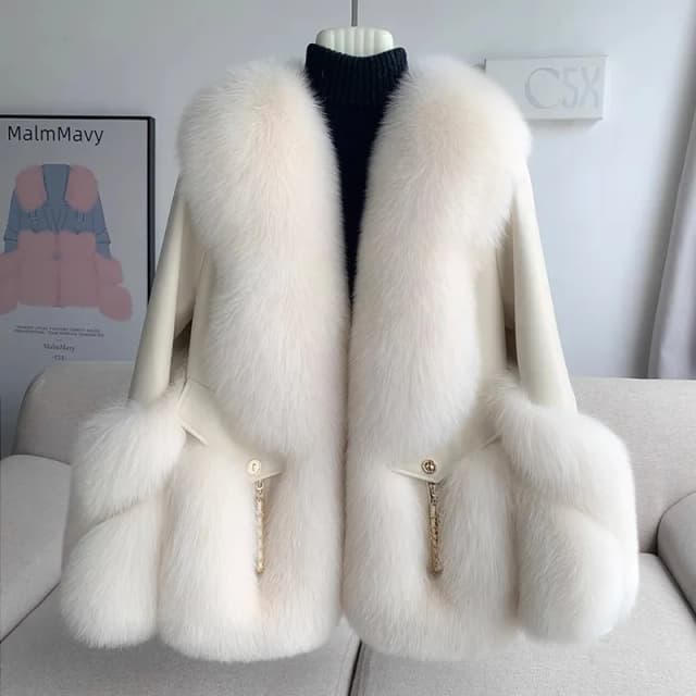 Veste d'hiver femmes manteau de fourrure de renard femmes nouvelle fourrure de mouton locomotive duvet d'oie vêtements hiver marée chaude